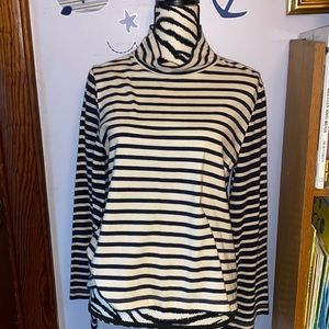 Madewell blue and white striped mock neck long sleeve shirt size large